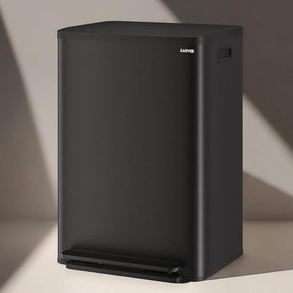 13 Gallon Trash Can Kitchen Garbage Bin with Removable Inner Buckets 50L Stainless Steel Step-on Metal Large Waste Cans with Soft Close Lid Black
