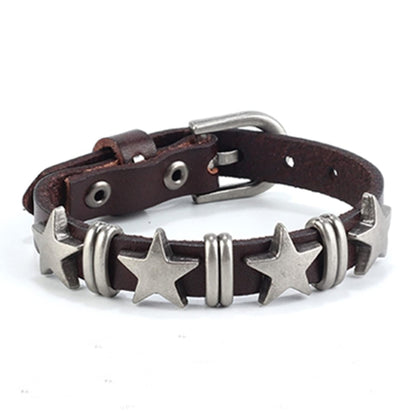 GelConnie Men's Leather Cuff Bracelet Leather Wristband Mens Brown Bracelets Biker Punk Bracelet Star Cuffs With Adjustable Straps