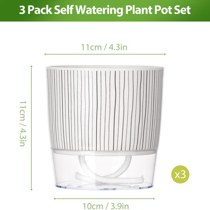 CWYEYE 3 Pack Self Watering Pots Set, 4 Inch Self Watering Pots for Indoor Plants, Planter Pot with Wick Rope and Reservoir for African Violet, Spider Plant, Orchid