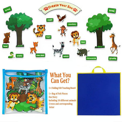 Topwon Felt Board, Folding Flannel Playboard Preschool Toddler Stories Boards, Animal Story Learning Double-Side Stand Flannel Board (Including Animal Felt)