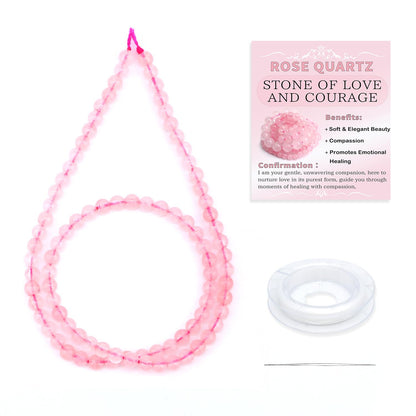 CMBYN Natural Stone Beads Round Genuine Real Stone Beading Strand Loose Gemstones DIY Smooth Bead for Bracelet Necklace Earrings Jewelry Making (Pink Quartz, 4mm 90 Pieces)