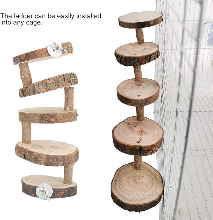 Wooden Hamster Ladder, 5 Layers Parrot Toy Climbing Stairs Pet Toys Perches Cage for Pet Playing Relaxing
