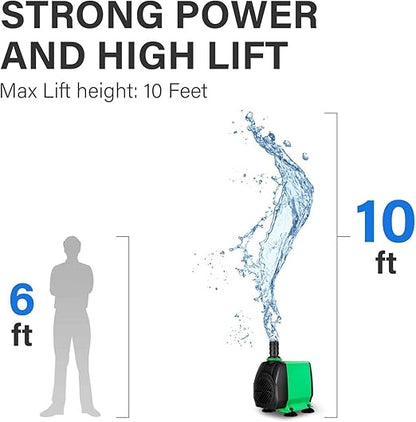 Simple Deluxe 60W 800GPH Submersible Pump (3000L/H), Ultra Quiet (10ft High Lift), 3 Nozzles with 5.2ft Power Cord for Fish Tank, Pond, Aquarium, Statuary, Hydroponics, Fountain