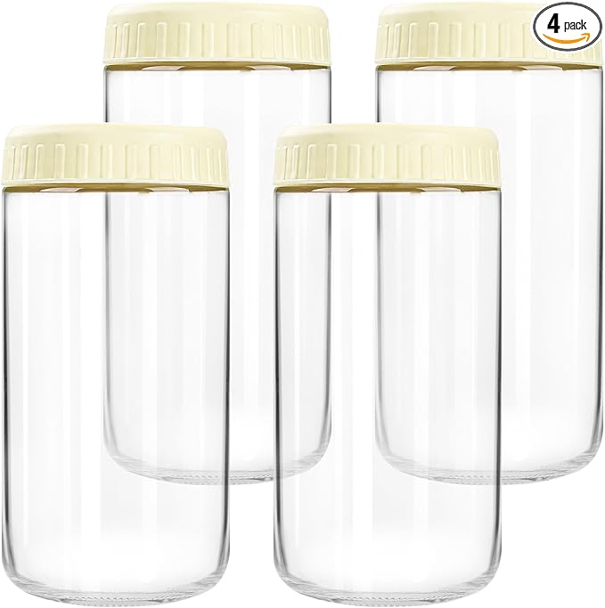 SHOWIN Overnight Oats Containers with Lids, 24oz Glass Jars with Lids 4 pcs, Milk White, Wide Mouth Mason jars for Salad, Yogurt, Snacks, Meal Prep