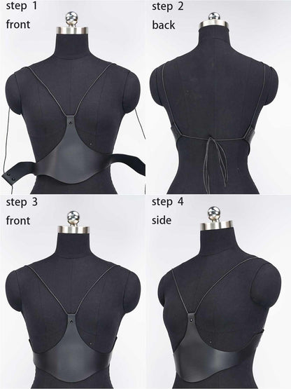 Women Faux Leather Chest Harness, Adjustable Bust Harness Top with Alloy Hardware, Gothic Punk Fashion Body Accessory for Festival, Rave, Party, Stage Outfit(Bust 29.9-31.5in) Black