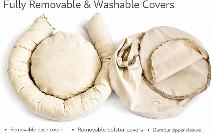 Round Dog Bed – Natural Canvas, Removable Washable Cover, Raw Cotton or Latex Fill, Hypoallergenic Non-Toxic, Made in USA (Natural, Small, Firm Support – Raw Cotton)