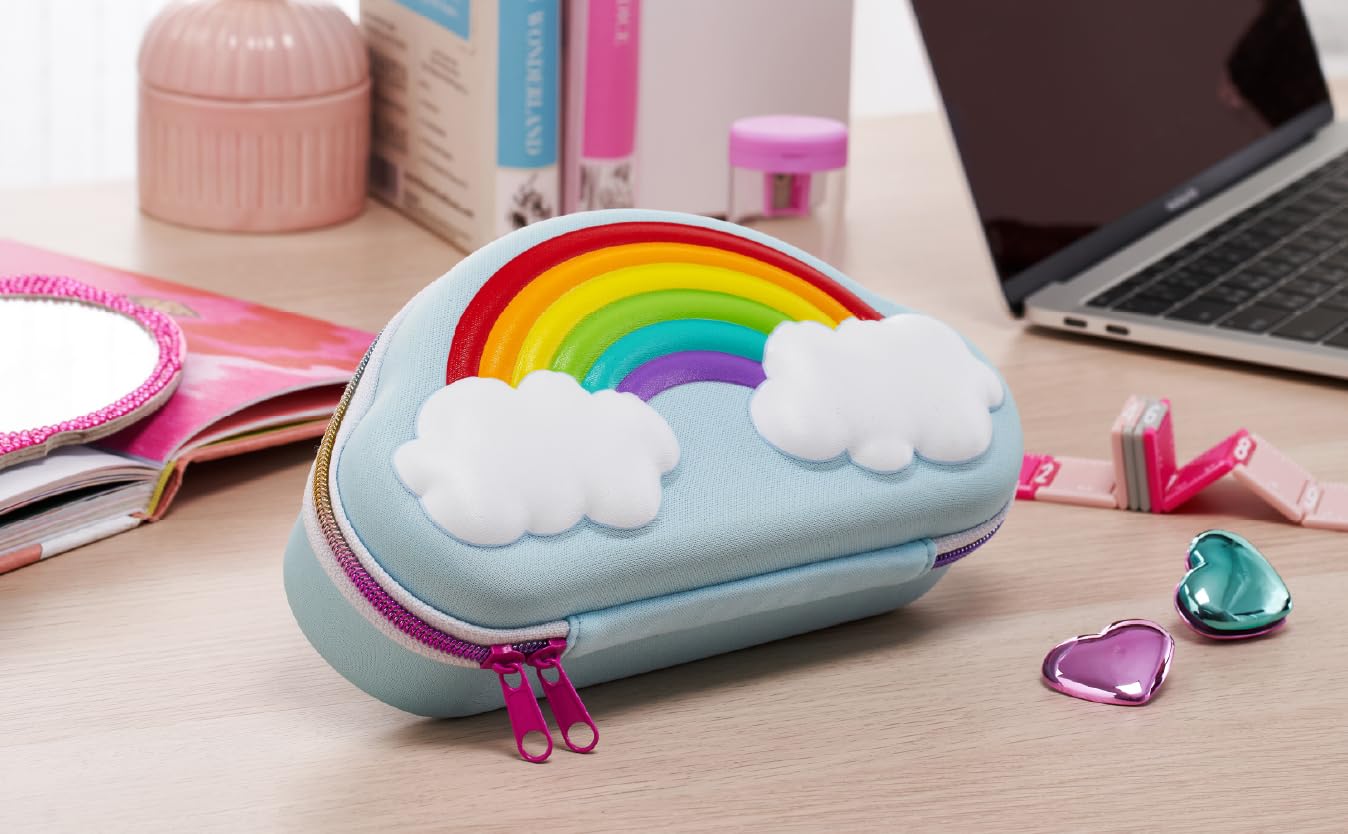 It's Academic Rainbow Pencil Case, School Supply Bag with Mesh Pocket, Embossed Detail, Durable