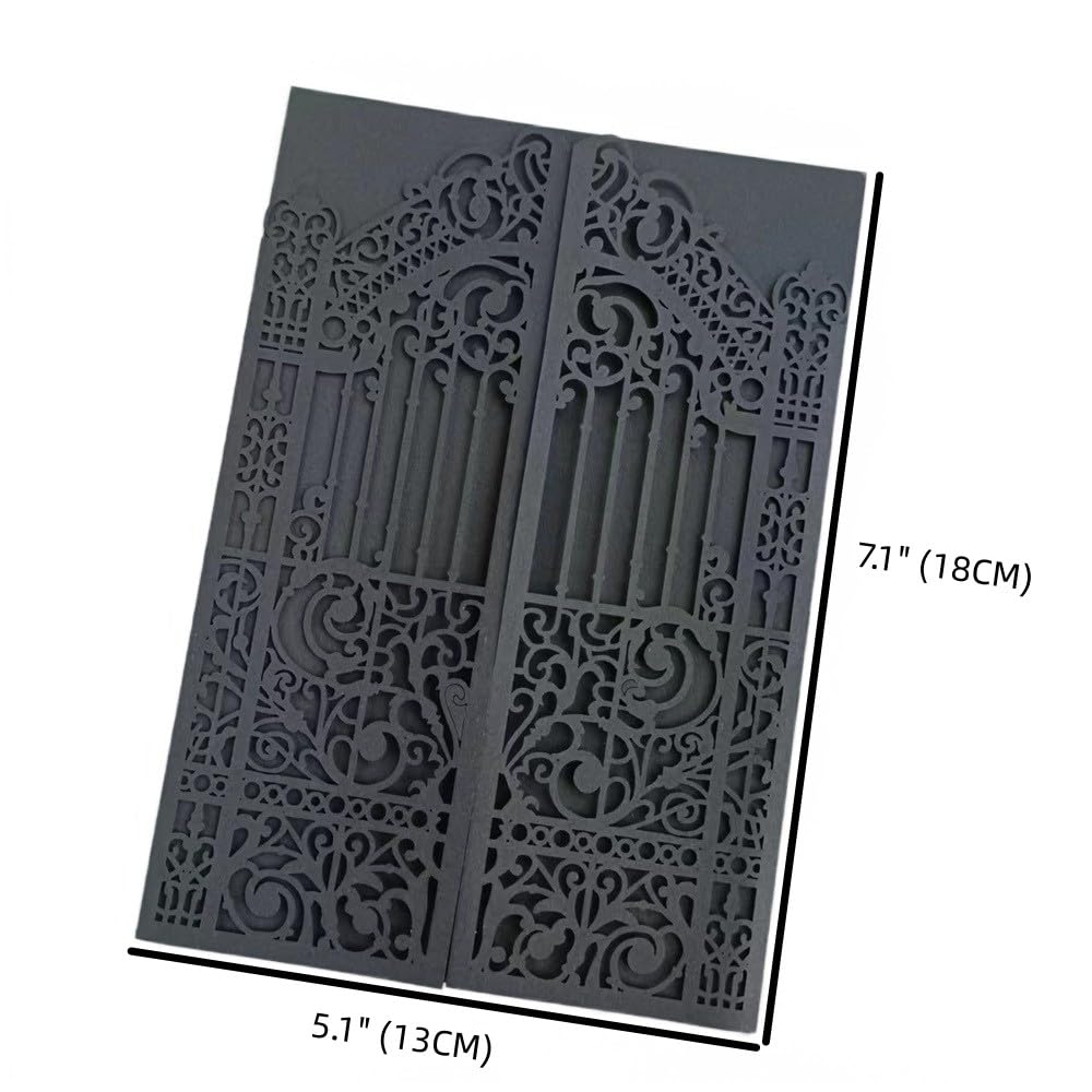 MillaSaw Black Gate Invitation Laser Cut Card For Wedding Engagement Mermaid Birthday Party 25 Sets (black, 4.9"x7.1")