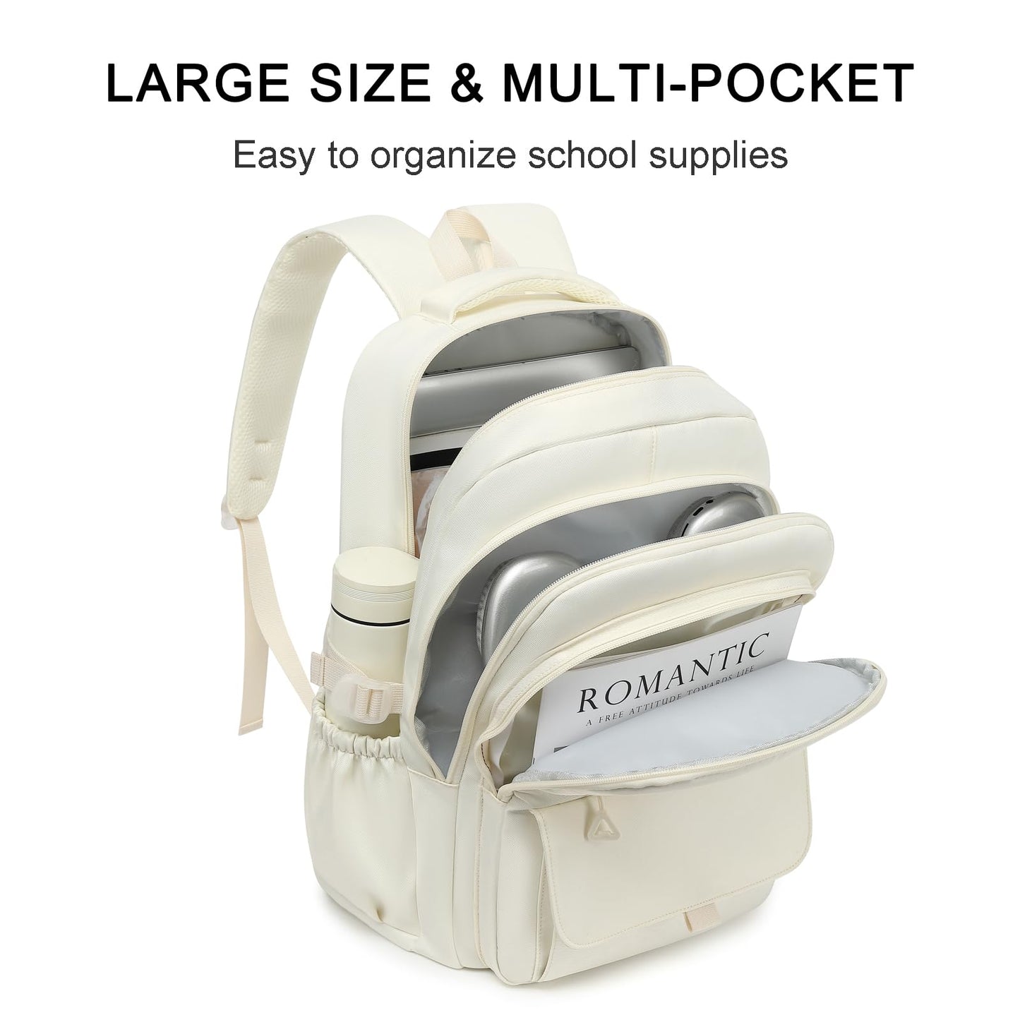 Phaoullzon Girls School Backpack for Boys, College Aesthetic Laptop Teen Bookbag for Travel,Beige