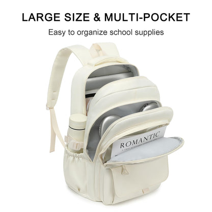 Phaoullzon Girls School Backpack for Boys, College Aesthetic Laptop Teen Bookbag for Travel,Beige