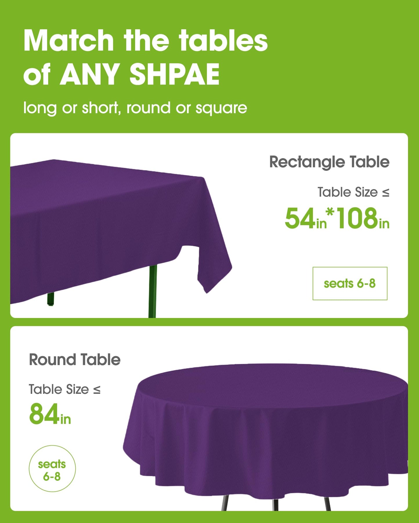 Pureegg Plastic Table Cloth Disposable 20 Pack, 54 x 108 Inch Table Cloths, Graduation Decorations Class of 2026, Graduation Party Tablecloths, Rectangle, Plastic Cover, Leakproof & Sturdy, Purple