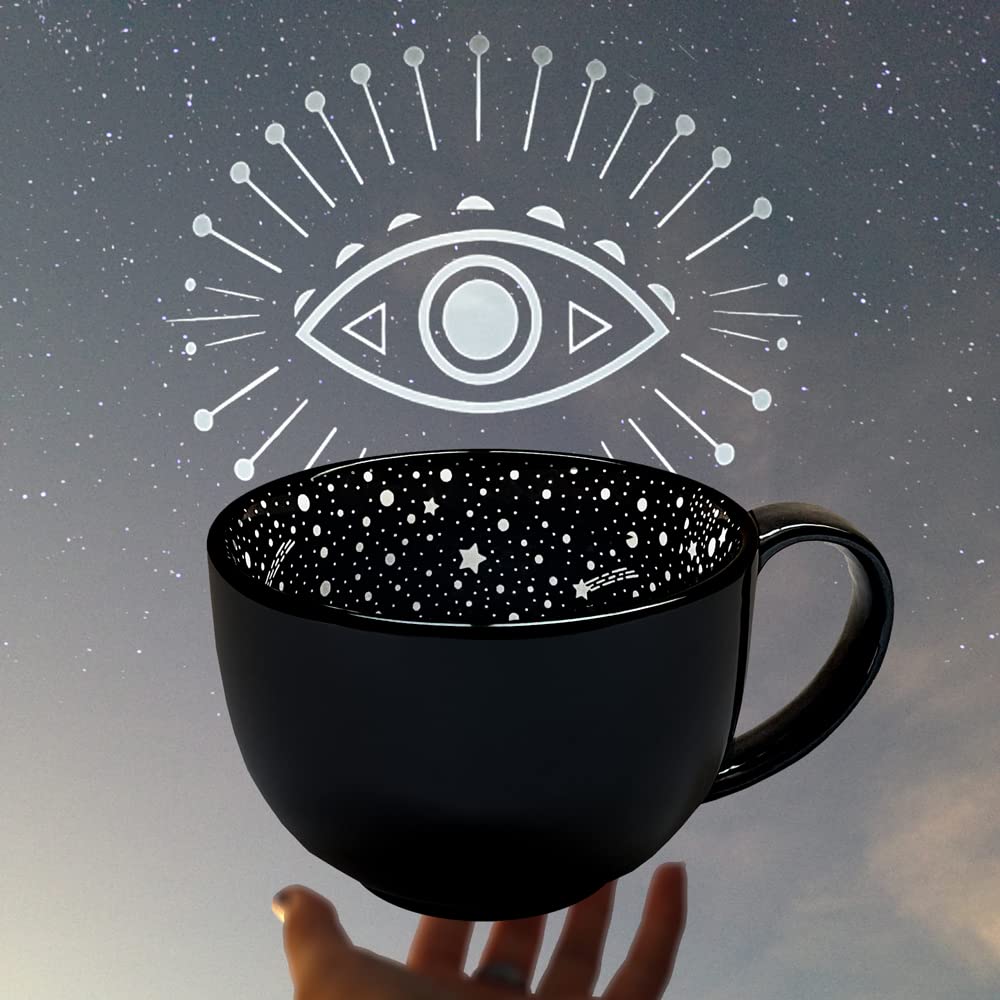 BigNoseDeer 15oz Goth Halloween Mug Large Witch Halloween Coffee Mug Evil Eyes Goth Decor Ceramic Tea Cup Black Coffee Cup for Witchy Gifts Goth Cup Tea Mug Halloween Cauldron Mug Witch Brew Mug