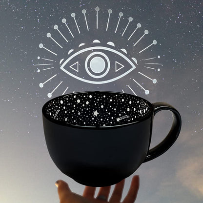 BigNoseDeer 15oz Goth Halloween Mug Large Witch Halloween Coffee Mug Evil Eyes Goth Decor Ceramic Tea Cup Black Coffee Cup for Witchy Gifts Goth Cup Tea Mug Halloween Cauldron Mug Witch Brew Mug