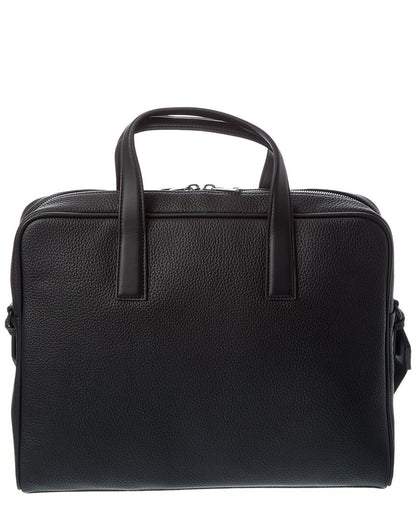 HUGO Stacked Logo Leather Briefcase, Black Currant, PCE.