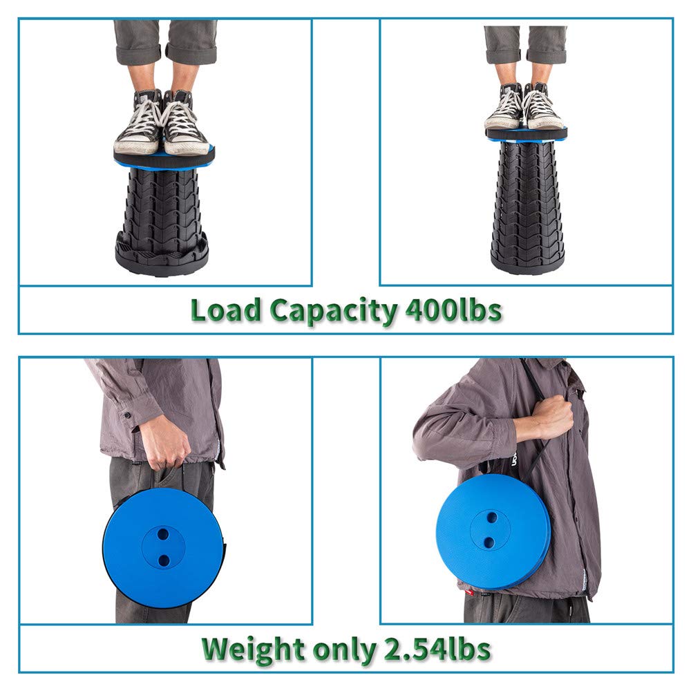 Boreeman Upgraded Folding Stool Lightweight Yet More Sturdy with Load Capacity 400lbs Portable Collapsible Stool for Camping Fishing Hiking BBQ (Blue)