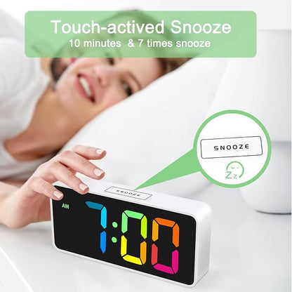Welgo 7.5 Inches Large Dimmable Digital Alarm Clock for Seniors & Kids | 0-100% dimmable display, USB charging port, adjustable volume, easy snooze, outlet-powered for bedrooms
