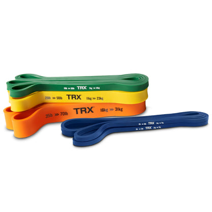 TRX Training Strength Band Set for Working Out, Full-Body Resistance Bands for Home and Gym Use, 79.5-Inch Circumference, 5 – 70 Pounds, Pack of 4