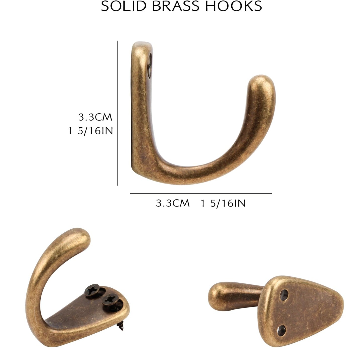 RZDEAL 3PCS Antique Brass Coat and Hat Hook Brass Classico Wall Hanging for Bath Stands Clothes Hangers Scarf Towel (Vintage)