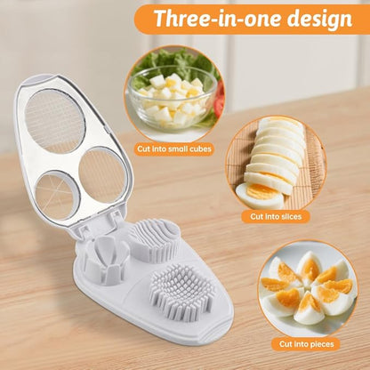 3-In-1 Egg Slicer for Hard Boiled Eggs,Stainless Steel Egg Cutter with 3 Cutting Modes,Multipurpose Kitchen Gadget,Dicer for Butter Strawberry,Mushroom,Banana,Cherry,Tomato