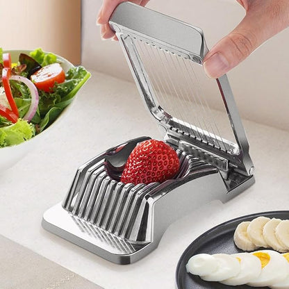 Egg Slicer for Hard Boiled Eggs, Aluminum Alloy Cutter with Cleaning Brush, 9.65 x 2.76 x 4.92 in, for Eggs, Strawberries, Mushrooms and Soft Foods, Silver