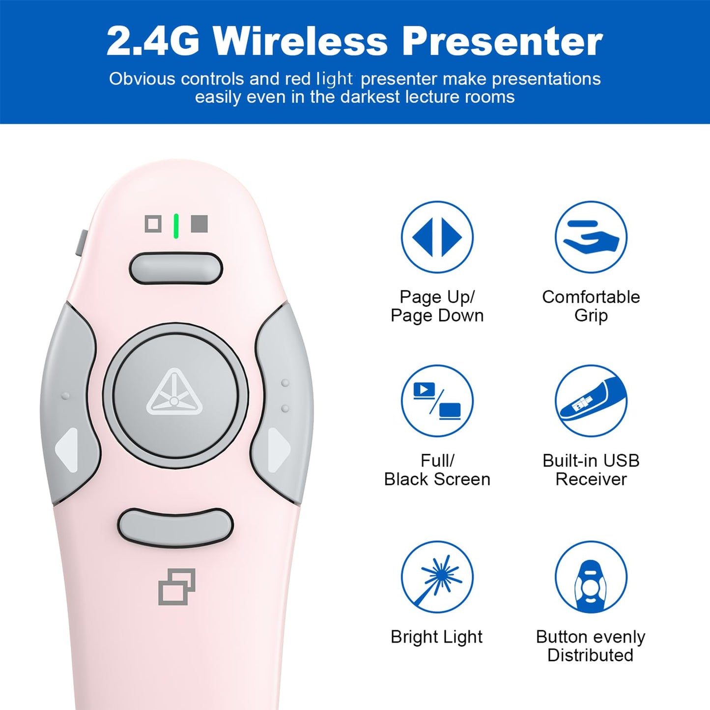 QUI Presenter Clicker USB A&C Bundle | BK600 Slim-Shaped Blue & BQ100 Remote-Shaped Pink