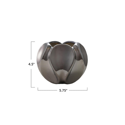 Bloomingville Round Stoneware Planter, Chrome Glazed