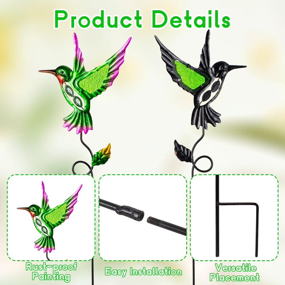 Venniy 3 Pcs Hummingbird Decorative Garden Stakes,Metal Yard Art for Lawn Pathway Patio Plant Pot Flower Bed Ornaments Spring Outdoor Decor