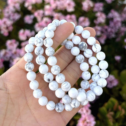 Adabele 1pc Real Natural White Howlite Gemstone Beaded Bracelet 7 inch Stretch Chakra Healing Crystal Stone Jewelry Energy Quartz Rock GB8-23