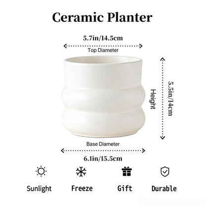 FUYHE 6 Inch Plant Pot,Ceramic Planter Pot with Drainage Hole,Indoor Planters for Herbs Plants,Ceramic Flower Pots for Indoor/Outdoor Plants,Home Office Garden Décor,Cream White