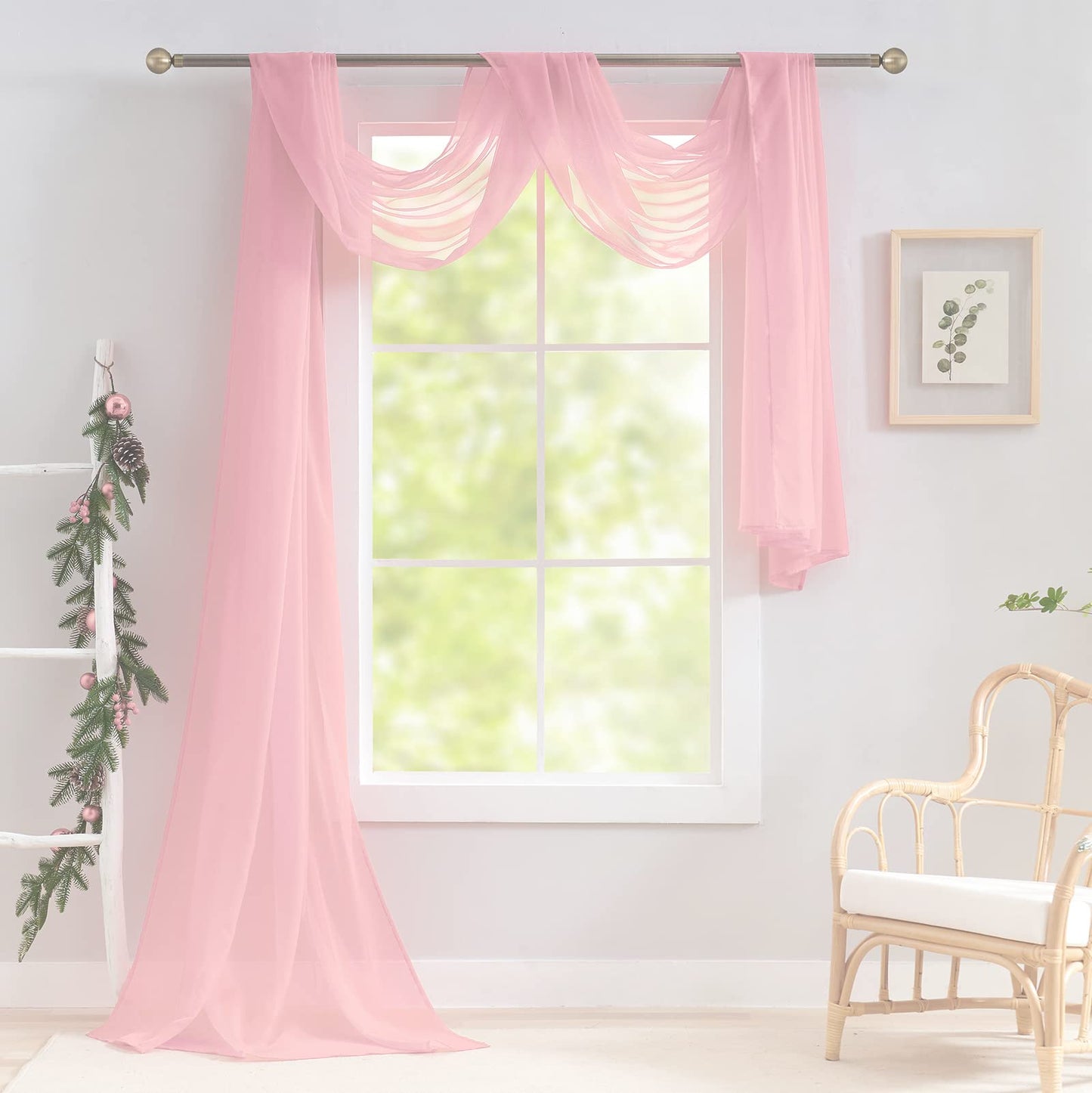 Luvyohmee Pink Window Scarf Valances - Light Pink Sheer Valances, 144 Inch Curtain Scarf Swag Curtains, Bed Canopy Curtains 52Wx144L