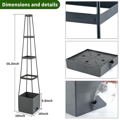 Qaobo 2 Pack Raised Garden Bed, Planter Boxes with Trellis 58.3'' Tomato Planters for Climbing Vine Vegetables Flowers Plants Self Watering Tomatoes Cage for Outdoor Patio Greenhouse