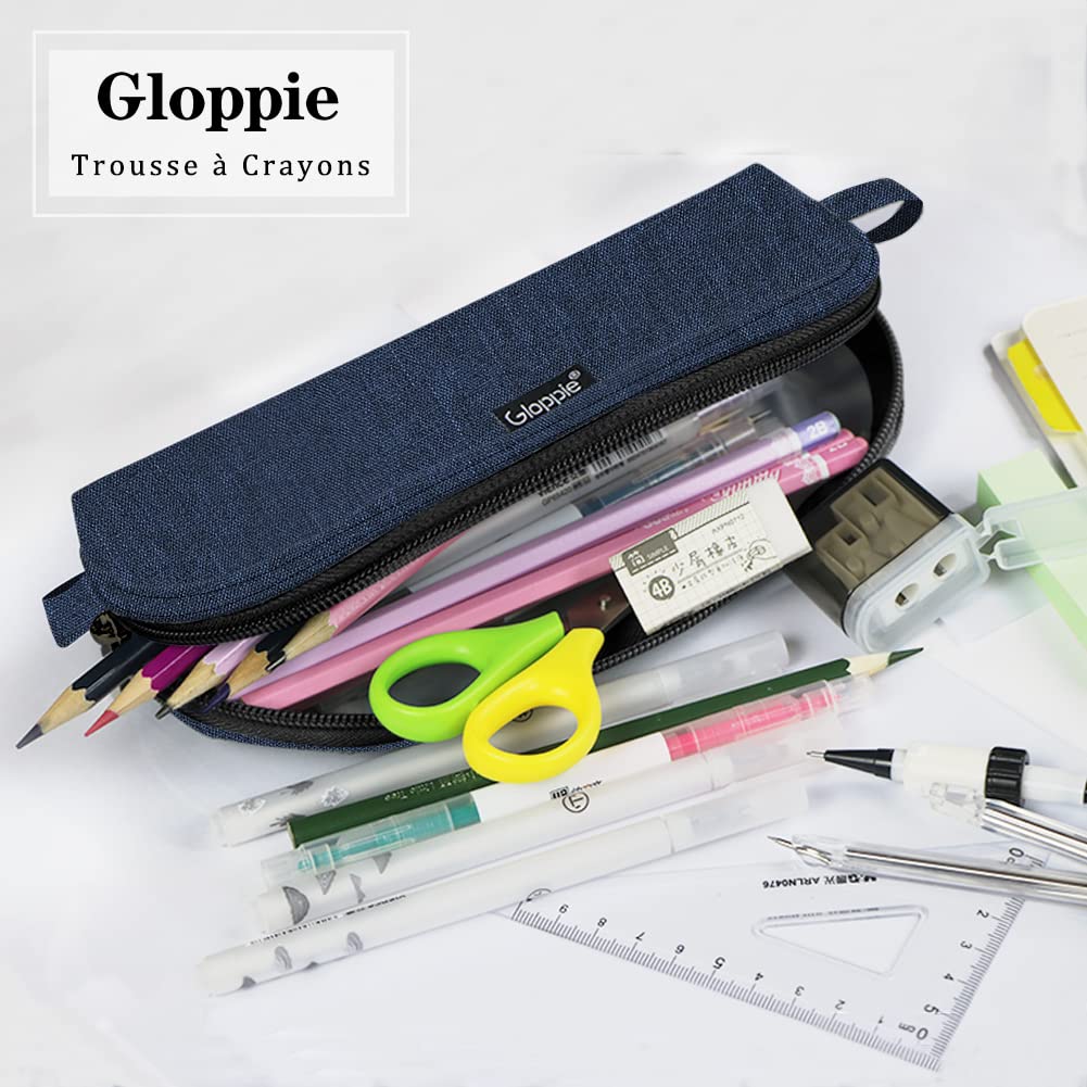 Gloppie Pencil Pouch - Practical Pencil Case, Aesthetic Simple Pencil Bag, Small Pen Holder, Back to School Supplies for Girls Boys, Blue