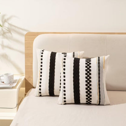 Boho Throw Pillow Covers 18x18 Set of 2 Farmhouse Decorative Cushion Case Striped Square Pillows Cover Chenille Pillow Cases Accent Neutral Pillowcase for Sofa Couch Bed,Sky Blue