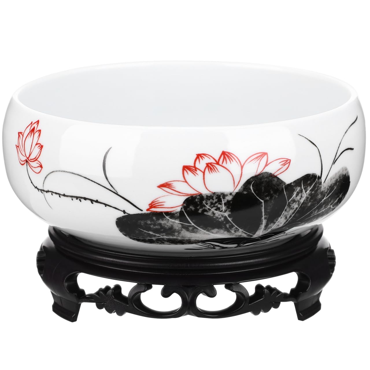 Toddmomy Hydroponic Ceramic Planter Pot with Base 7.08 Inch Round Water Lily Lotus Bowl for Indoor Outdoor Garden Decor Suitable for Water Plant Growth