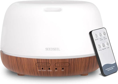 SEEDSEEL 300ML Essential Oil Diffuser, Mini Aromatherapy Diffuser with Remote Control, 7 Color Changing LED Light, 4 Timer for Bedroom, Room, Office