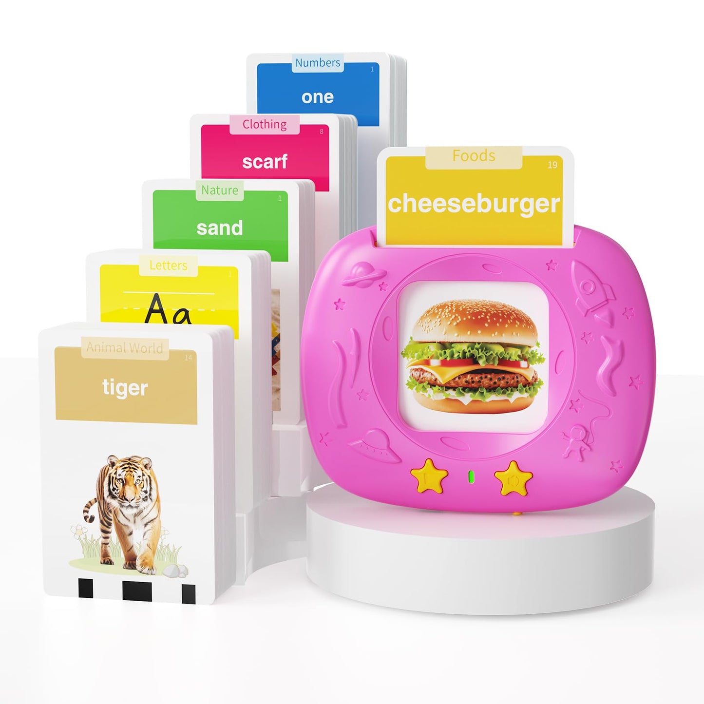 HOMESTEC Toddler Talking Flash Cards with American Accent and 288 Sight Words for Speech Therapy Learning Montessori Sensory Play for Boys and Girls Ages 3 to 6 Birthday Gifts (Pink)