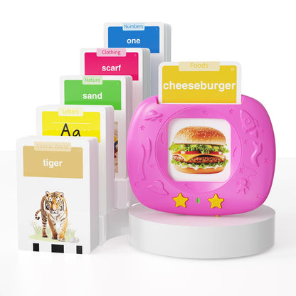HOMESTEC Toddler Talking Flash Cards with American Accent and 288 Sight Words for Speech Therapy Learning Montessori Sensory Play for Boys and Girls Ages 3 to 6 Birthday Gifts (Pink)