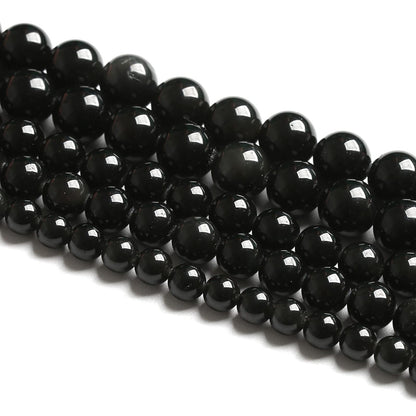 10MM 38PCS Natural Stone Black Obsidian Gemstone Loose Beads for Jewelry Making DIY Bracelet 1 Strand