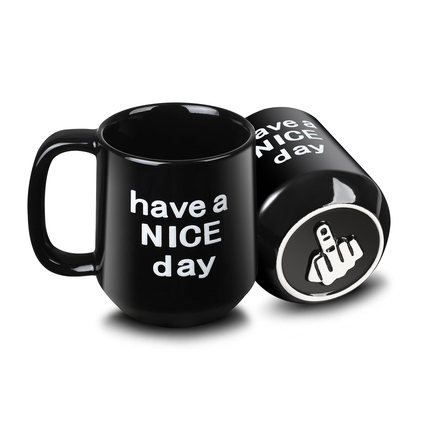 Tycol Funny Ceramic Coffee Mug Have a NICE Day Cup Black 16 Oz with handle for Adults, Christmas Gift, Party, Birthday, Flat bottom with warmer compatible, Novelty Mug