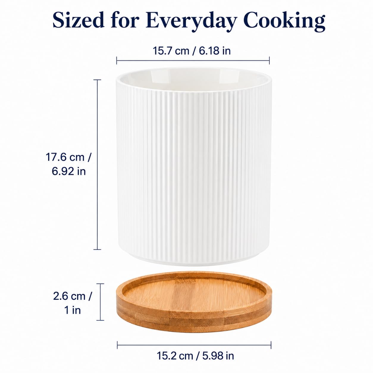 QUELIEN Utensil Holder, 360° Rotating Ceramic Kitchen Utensil Holder for Countertop, 7.7" Utensil Crock for Kitchen Counter with Rotatable Wooden Base,Ideal Housewarming Gift & Mothers Day Gift