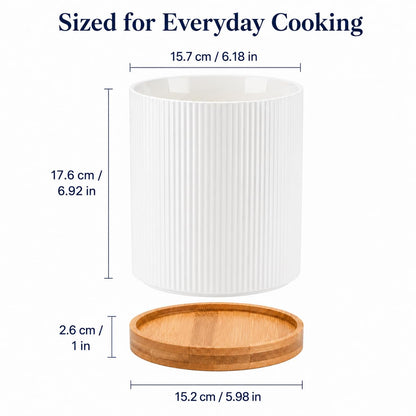 QUELIEN Utensil Holder, 360° Rotating Ceramic Kitchen Utensil Holder for Countertop, 7.7" Utensil Crock for Kitchen Counter with Rotatable Wooden Base,Ideal Housewarming Gift & Mothers Day Gift