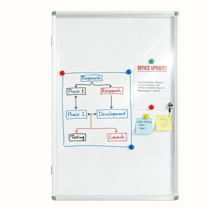 Enclosed Lockable Dry Erase Board 36x24 Inches - Magnetic White Board with Acrylic Door & Keys - Silver Aluminum Frame Notice Board Wall Mount Display Case for School, Office & Community