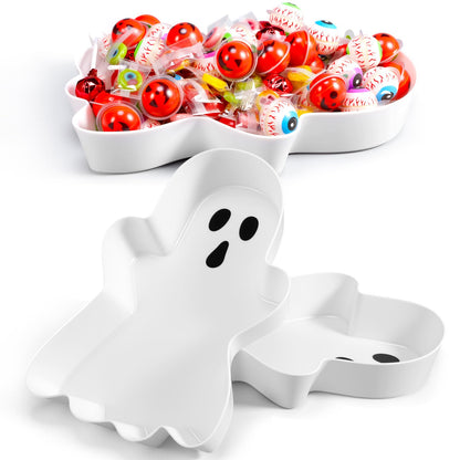 Wiwiqing 2 Pcs Halloween Ghost Candy Bowl Ghost Shaped Serving Tray Plates Plastic Spooky Dessert Platter Dish for Halloween Trick or Treat Party Food Storage Charcuterie Board Serving Supplies