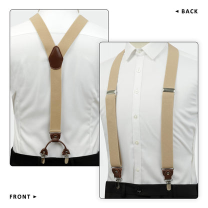 LEHOMU Men's Suspenders Adjustable Elastic Shoulder Straps 1.4 Inch Wide 4 Super Strong Metal Clips Adjustable Y Back Costume Wedding Prom Tuxedo Dress Suspenders,Champagne