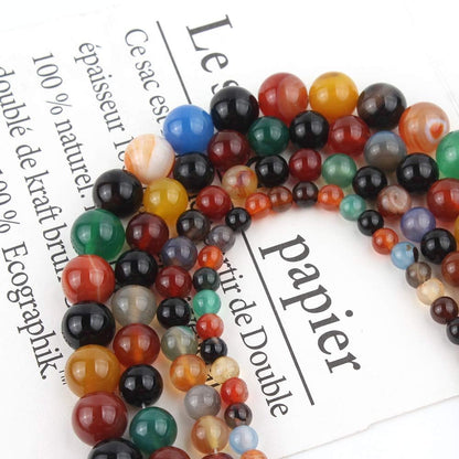 6mm Natural Multicolor Agate Beads for Jewelry Making Round Loose Gemstone Stones 1 Strand 15 Inch (About 60-63 pcs)