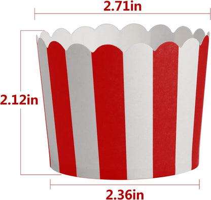 STARUBY 100 Pack Muffin Liners Baking Paper Cups Red and White Stripes Cupcake Liners Elegent Muffins Baking Cups Cupcake Wrappers for Birthday Parties, Weddings, Bottom Dia 2.36 Inch
