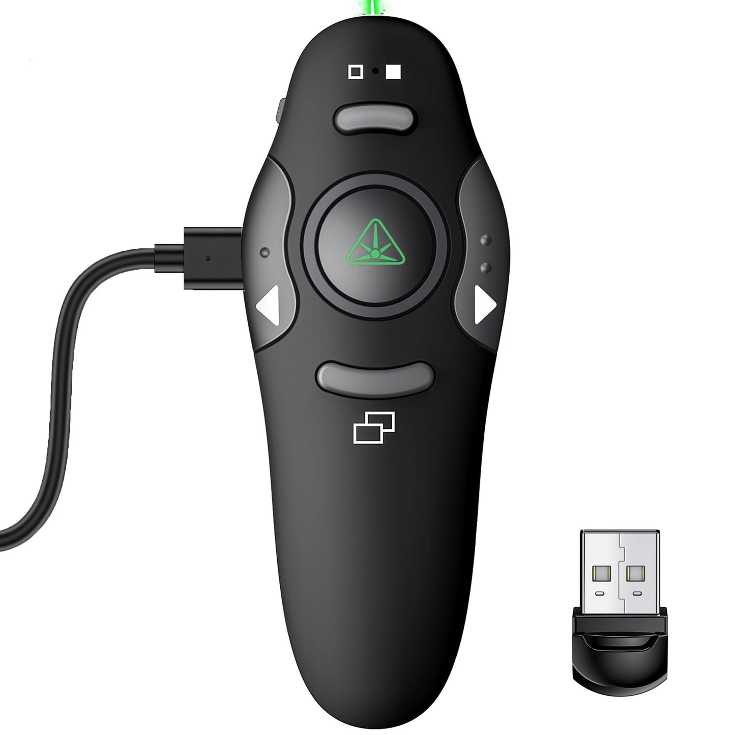 DinoFire Green Presentation Clicker Wireless Presenter Remote, RF 2.4GZ Rechargeable USB Slide Clicker for Powerpoint Presentation Computer Laptop
