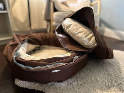Organic Cotton Canvas Dog Bed: Removable Cover, Natural Fill - Made in USA (Dark Brown, Medium 28" x 8" inches)