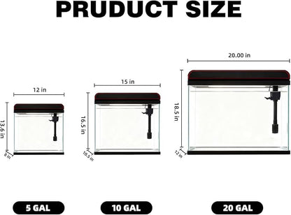 Coospider 5 Gallon Glass Fish Tank, Aquarium Starter Kit, Simpel Self-Cleaning Aquarium Kit with Ultra-Quiet Filter Pump, 3-Color LED Lights, Temp Monitoring for Fish, Shrimp, Kids Gift Ideas