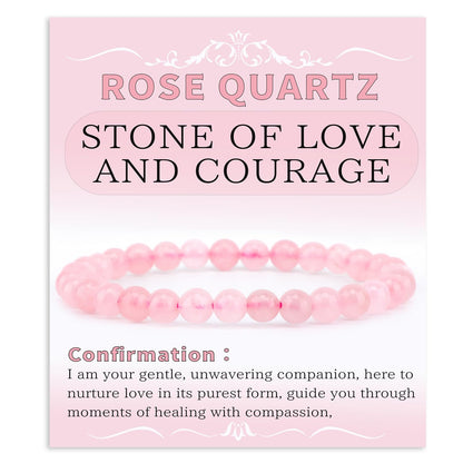 Bymitel 6mm Pink Quartz - Handmade Reiki Gemstone Stretch Bracelet, Natural Beauty & Spiritual Essence, Crystal Healing for Unisex Adults